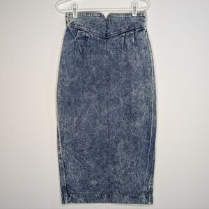 Vintage Zena Blue Washed Out Denim Knee Length Pencil Skirt 7